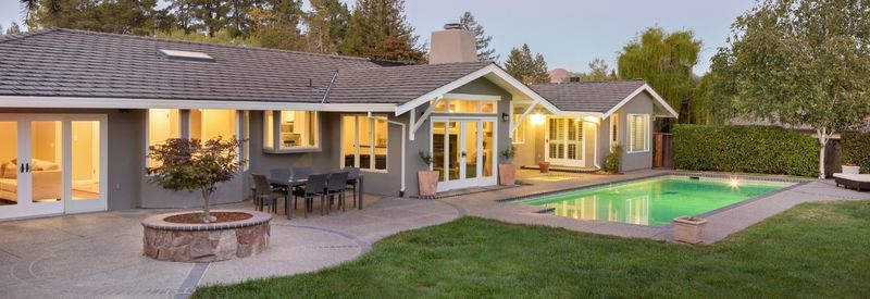Modern home with pool in backyard