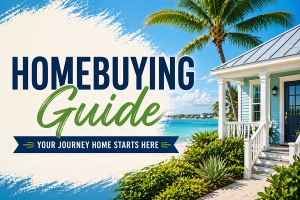Homebuying Guide graphic of a Florida home on the water.