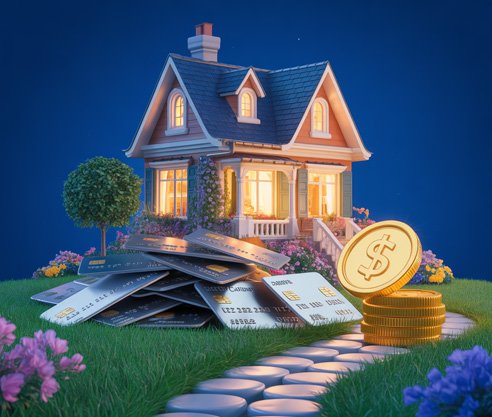 house sitting on top of money and gold