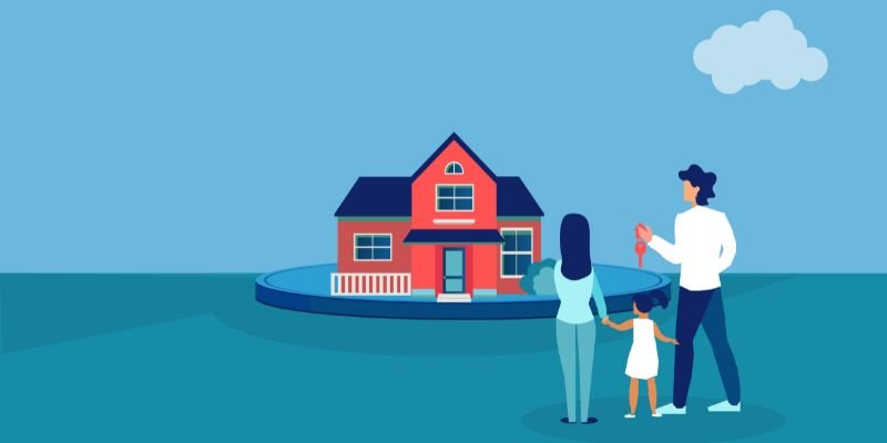 Family in front of house